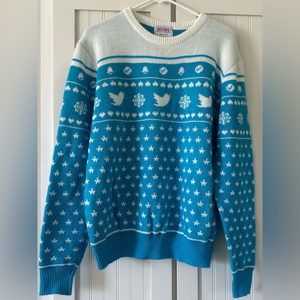 Roody Originals Twitter Logo Sweater Blue White size large
